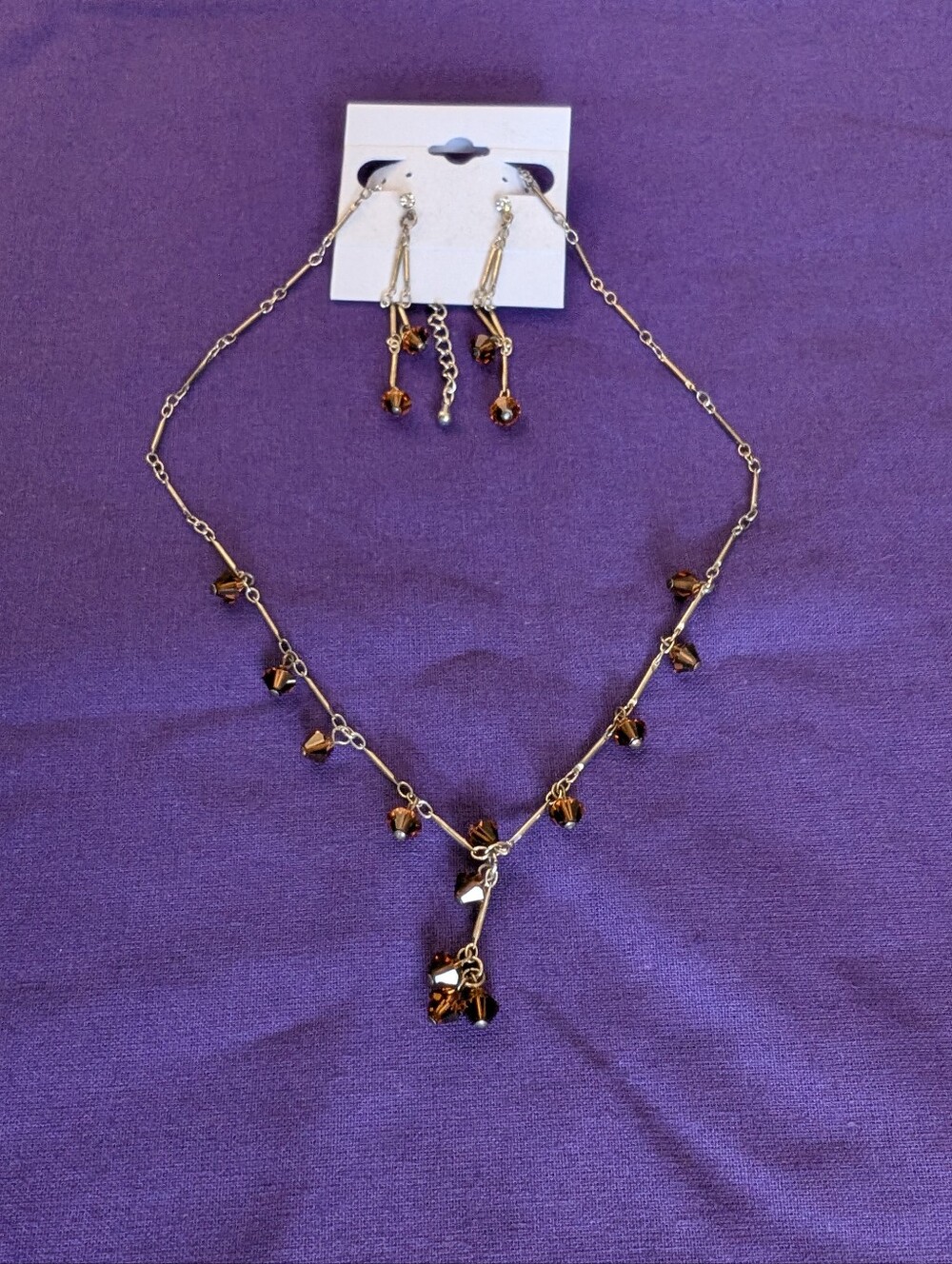Y2K Amber Beaded Y Necklace & Earrings Set